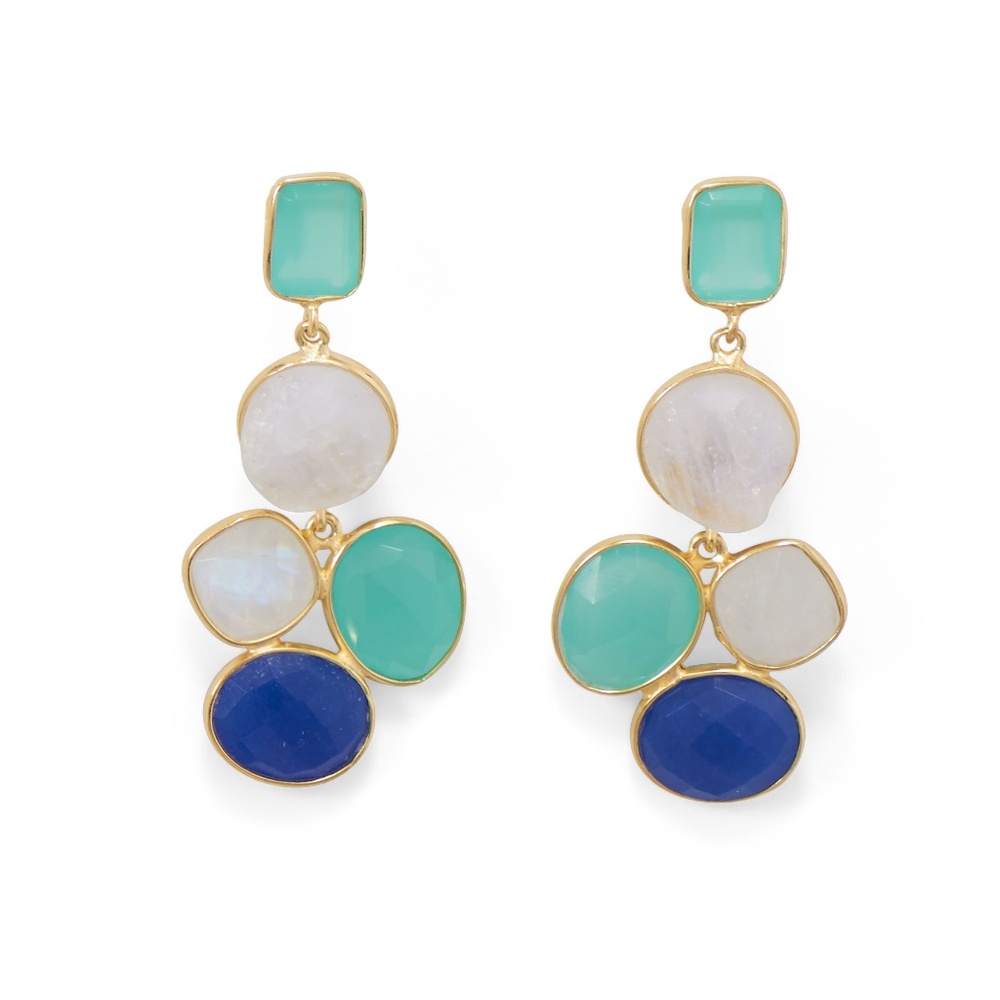 New! Genuine Multi Colored Gemstone Slice Earrings